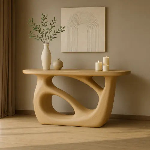 Handcrafted Solid Wood Sculptural Console Table – Light Oak Organic Form Kitchnce