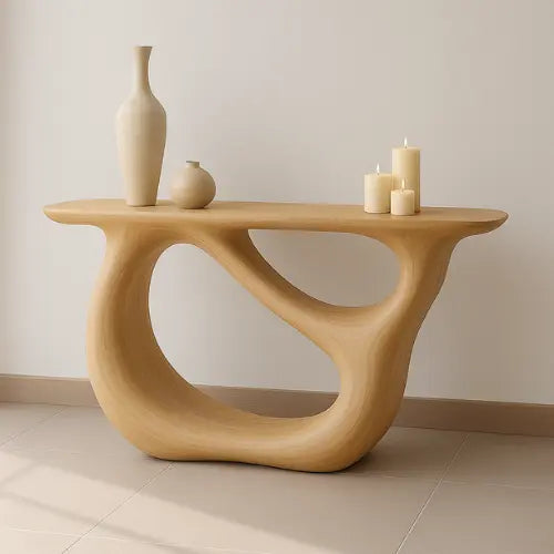 Handcrafted Solid Wood Organic Console Table – Light Oak Flow Design Kitchnce