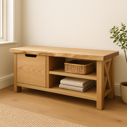 Handcrafted Solid Wood Bench – Modern Rustic Seating with X-Accent and Storage Kitchnce