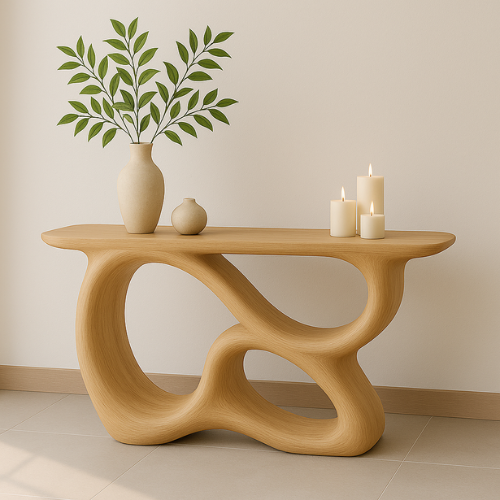 Handcrafted Solid Wood Sculptural Console Table – Light Oak Modern Design Kitchnce
