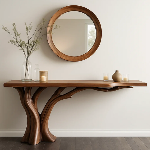 Handcrafted Solid Wood Entryway Console Table with Organic Branch Design Kitchnce