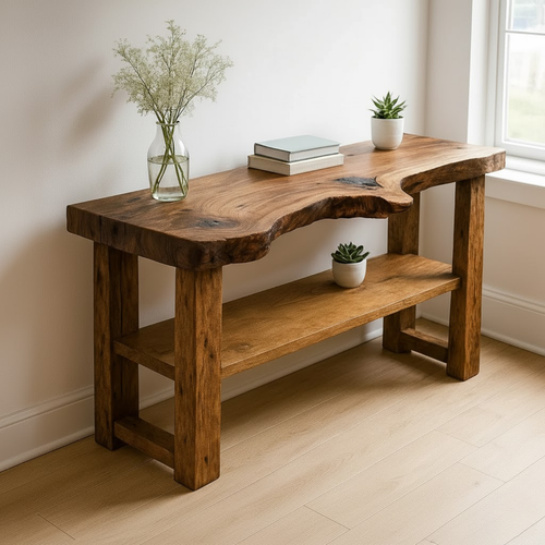 Handcrafted Solid Wood Console Table – Sculptural Organic Live-Edge Design Kitchnce