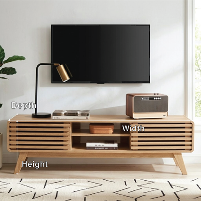 Mid Century Modern TV Stand, Slatted Cabinet Media Console with Storage for Living Room