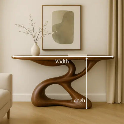 Handcrafted Solid Wood Flowline Console Table – Modern Organic Sculpture Kitchnce