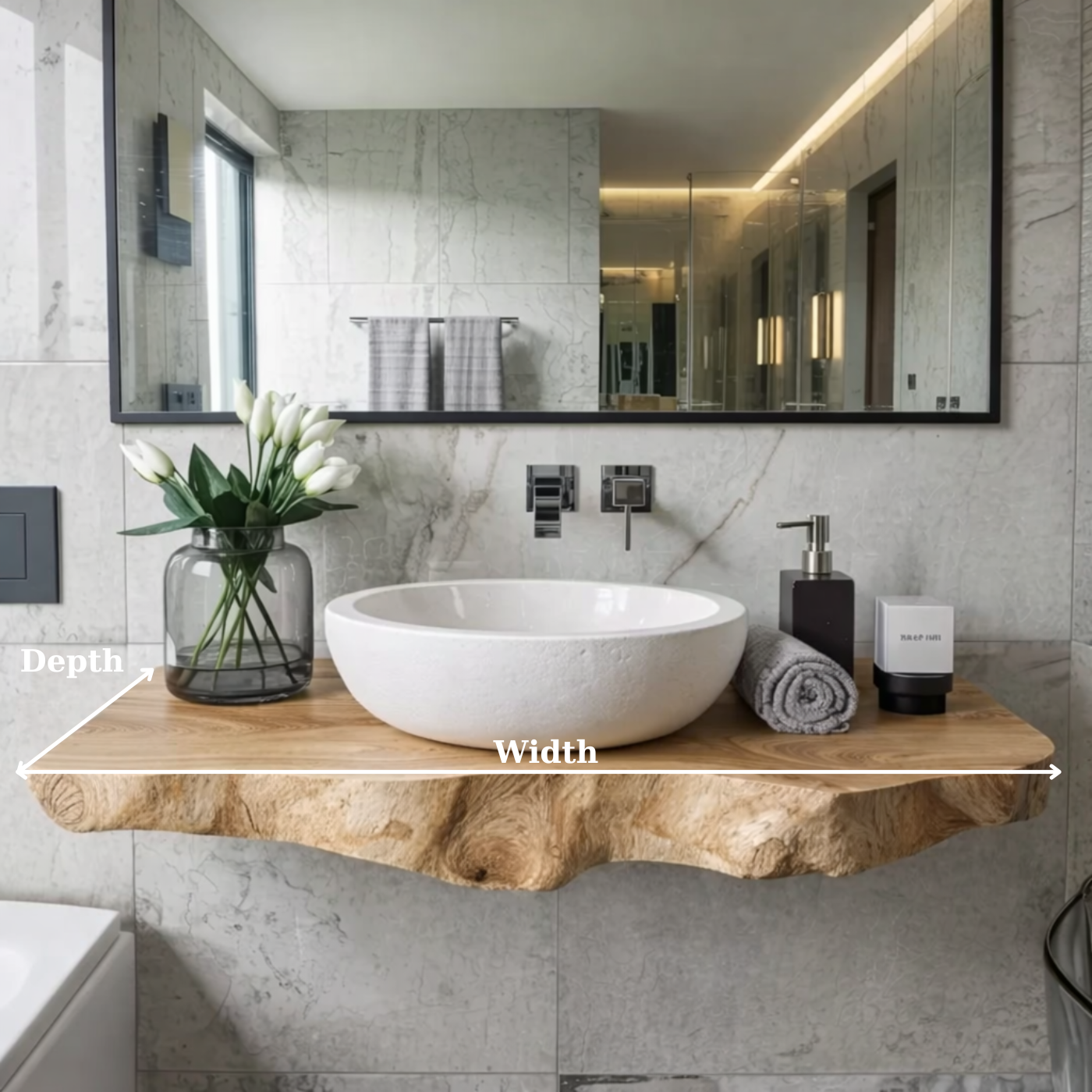Floating Live Edge Solid Wood Bathroom Vanity Shelf – Natural Wood Wall Mounted Vanity Top Kitchnce