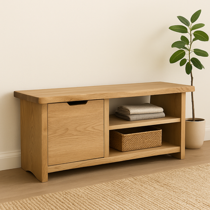 Handcrafted Solid Wood Bench – Oak Entryway Storage Bench & Cabinet Kitchnce