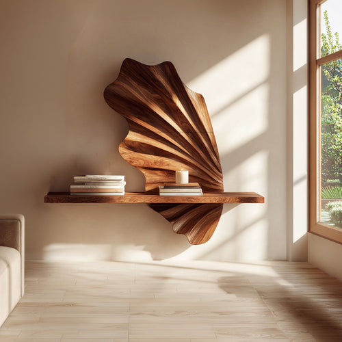 Leaf Sculptural Floating Wall Shelf in Natural Wood