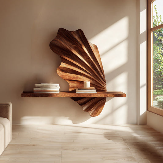 Leaf Sculptural Floating Wall Shelf in Natural Wood