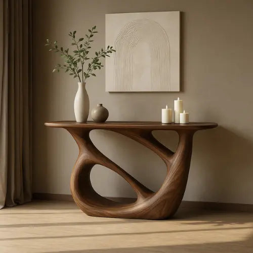 Handcrafted Solid Wood Continuum Console Table – Contemporary Organic Sculpture Kitchnce