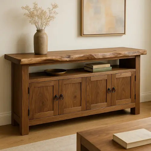 Handcrafted Solid Wood Live Edge Sideboard – Rustic Natural Finish Kitchnce