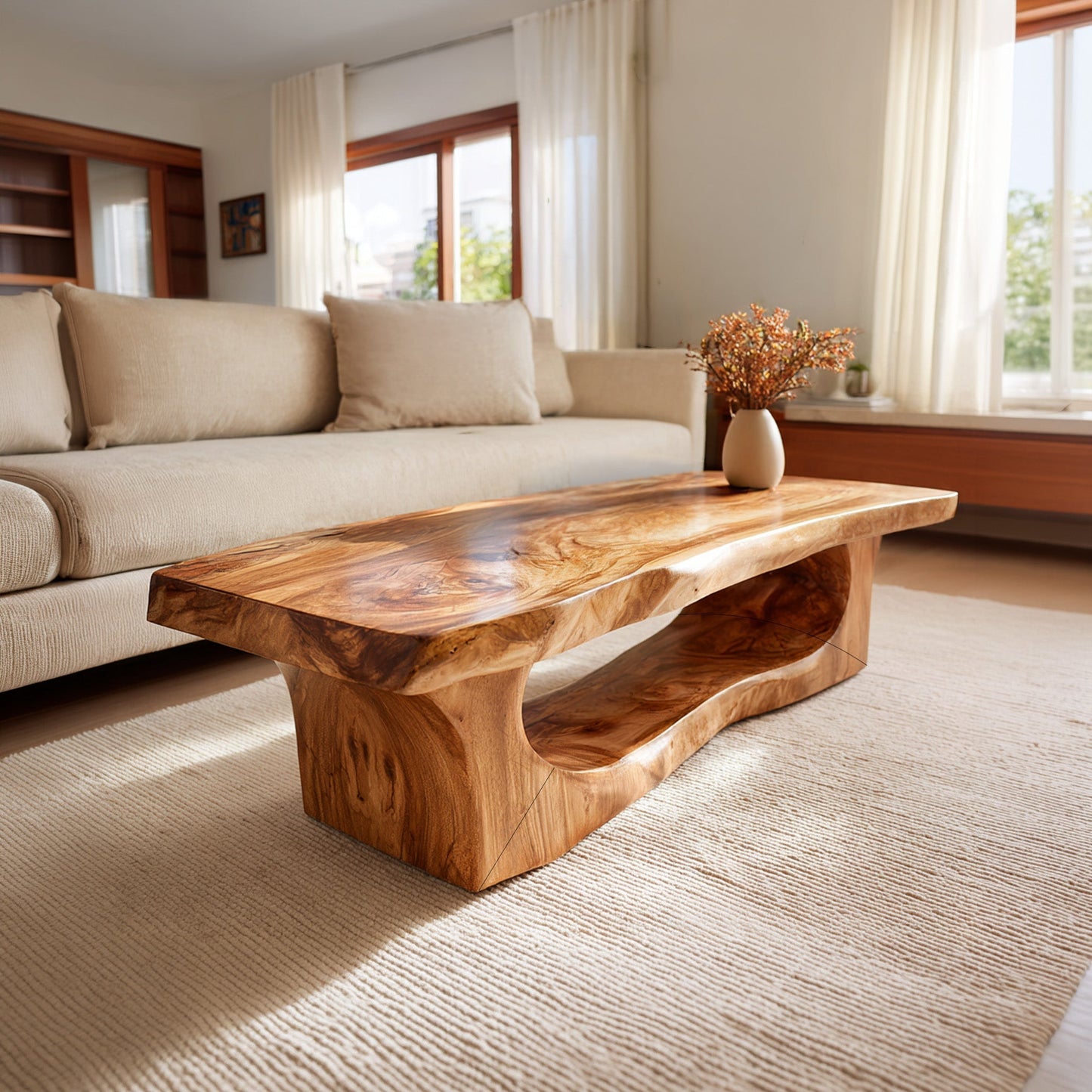 Organic Sculptural Coffee Table With Open Carved Base