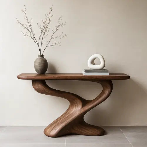 Handcrafted Solid Wood Flow Console Table – Modern Organic Sculpture Kitchnce