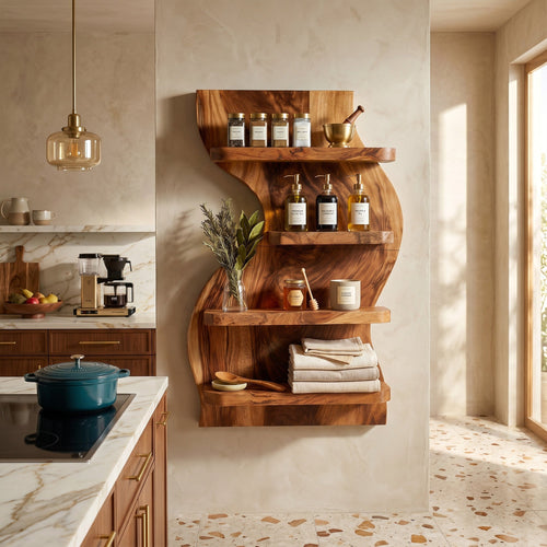 Vertical Wood Bathroom Wall Shelf With Open Storage