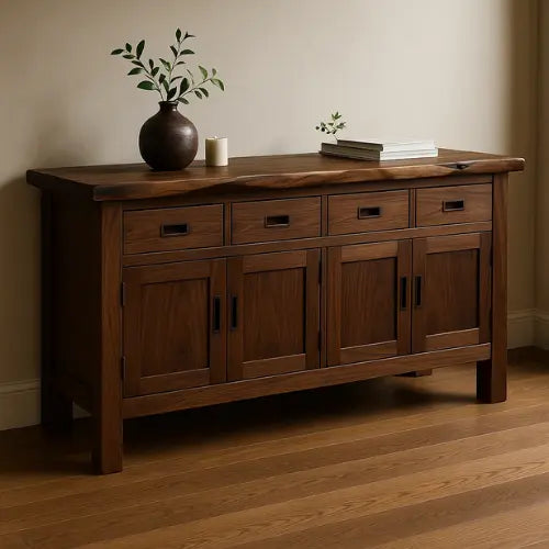 Handcrafted Solid Wood Live Edge Console Table – Rustic Walnut with Drawers Kitchnce