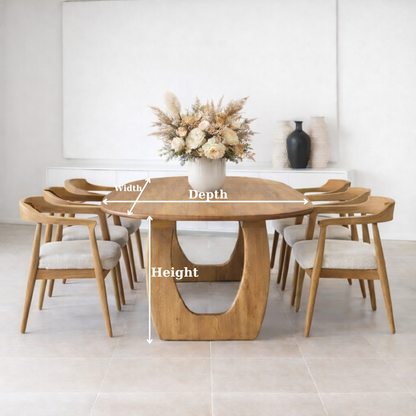 Solid Wood Oval Dining Table with U Shape Pedestal Base