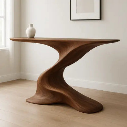 Handcrafted Solid Wood Twist Console Table – Sculptural Modern Design Kitchnce