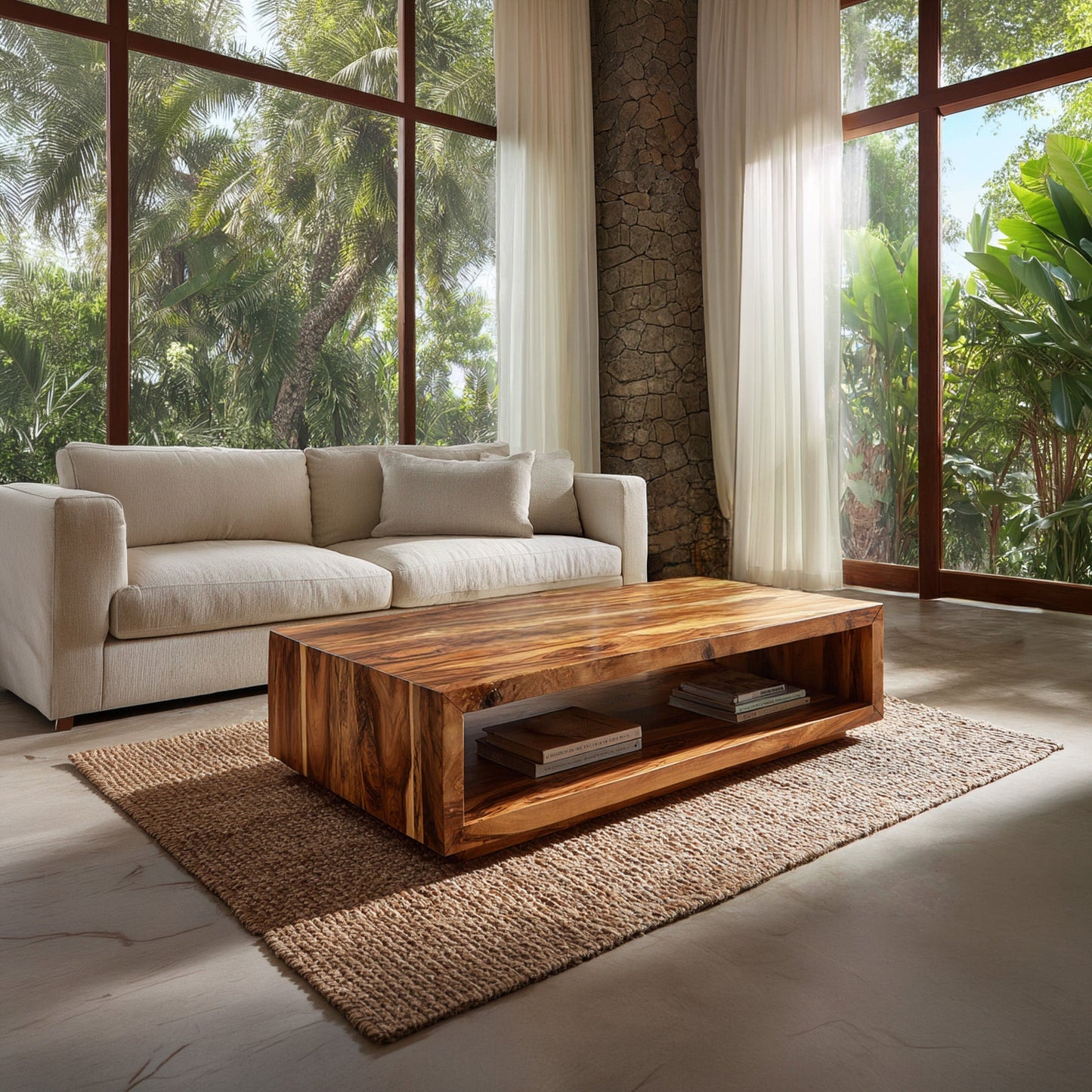 Minimalist Solid Wood Coffee Table With Open Shelf