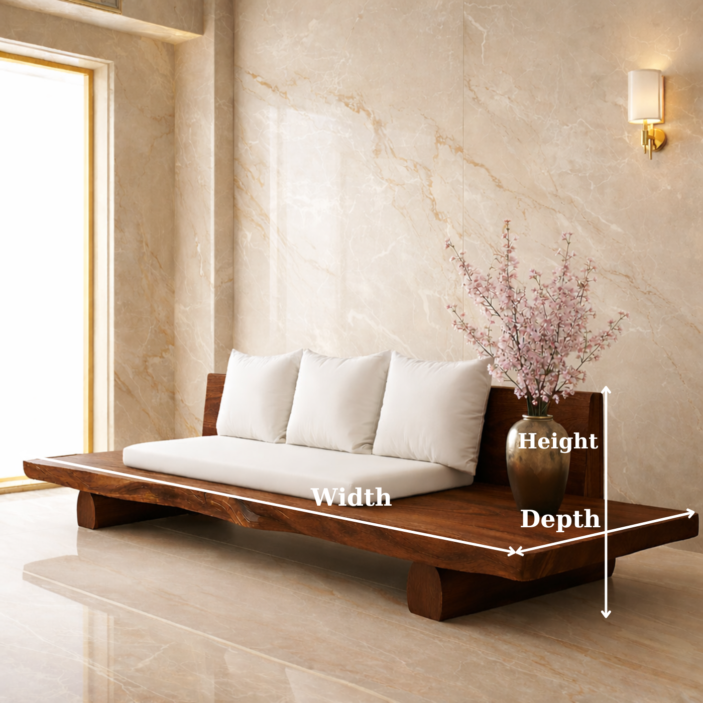 Handcrafted Solid Wood Platform Sofa Contemporary Style