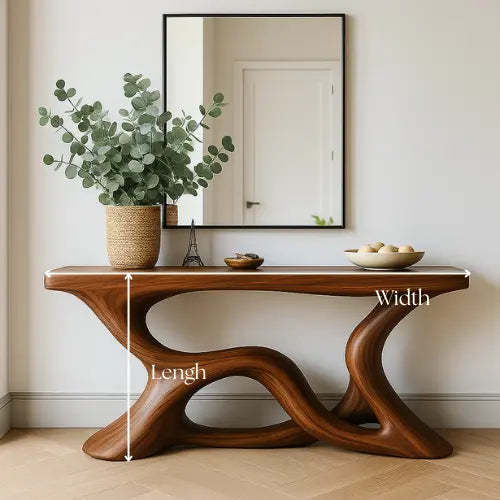 Handcrafted Solid Wood Eclipse Console Table – Modern Organic Form Kitchnce