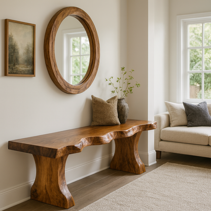 Handcrafted Solid Wood Live-Edge Entryway Bench – Sculptural & Organic Seating Kitchnce