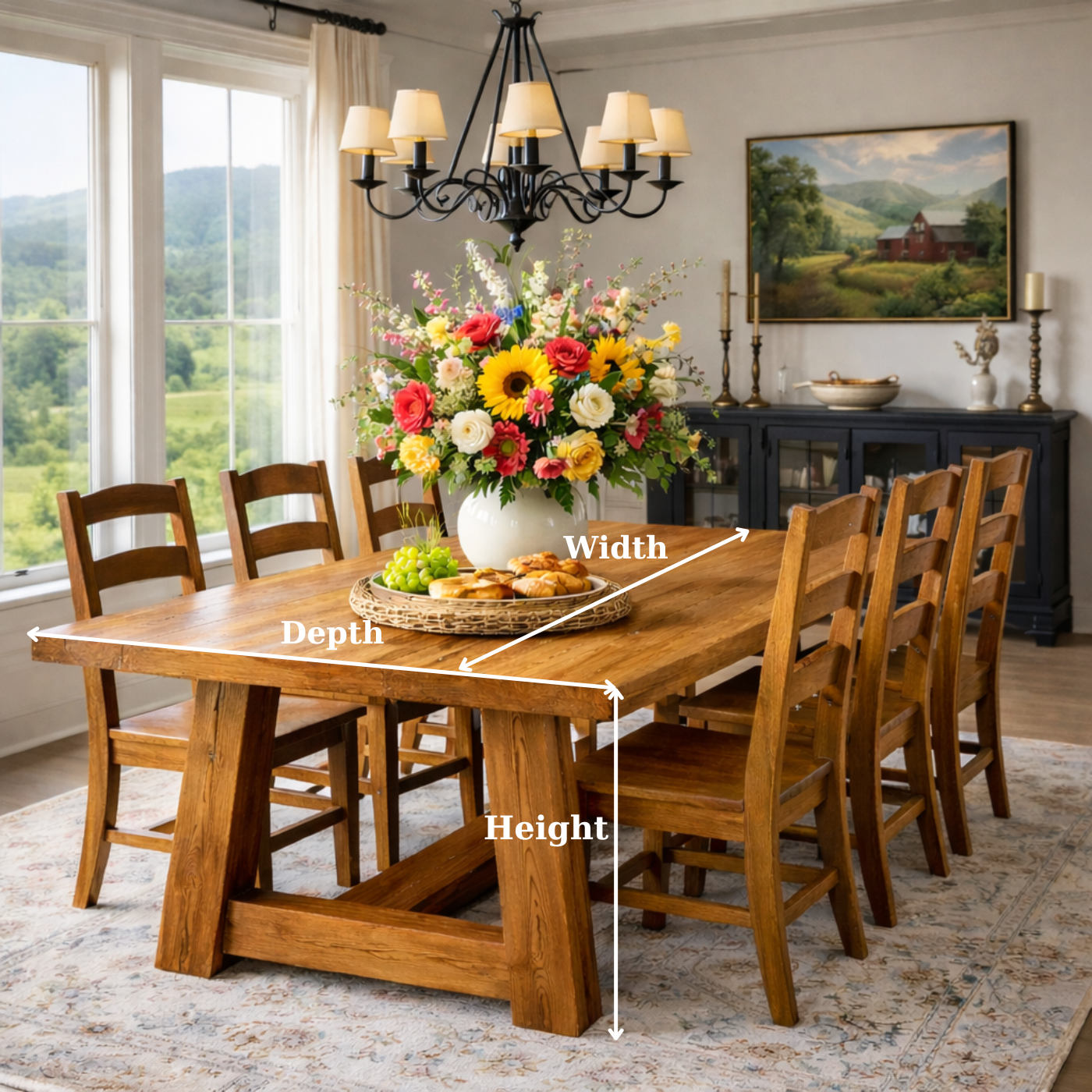 Solid Wood Farmhouse Dining Table with A-Frame Trestle Base