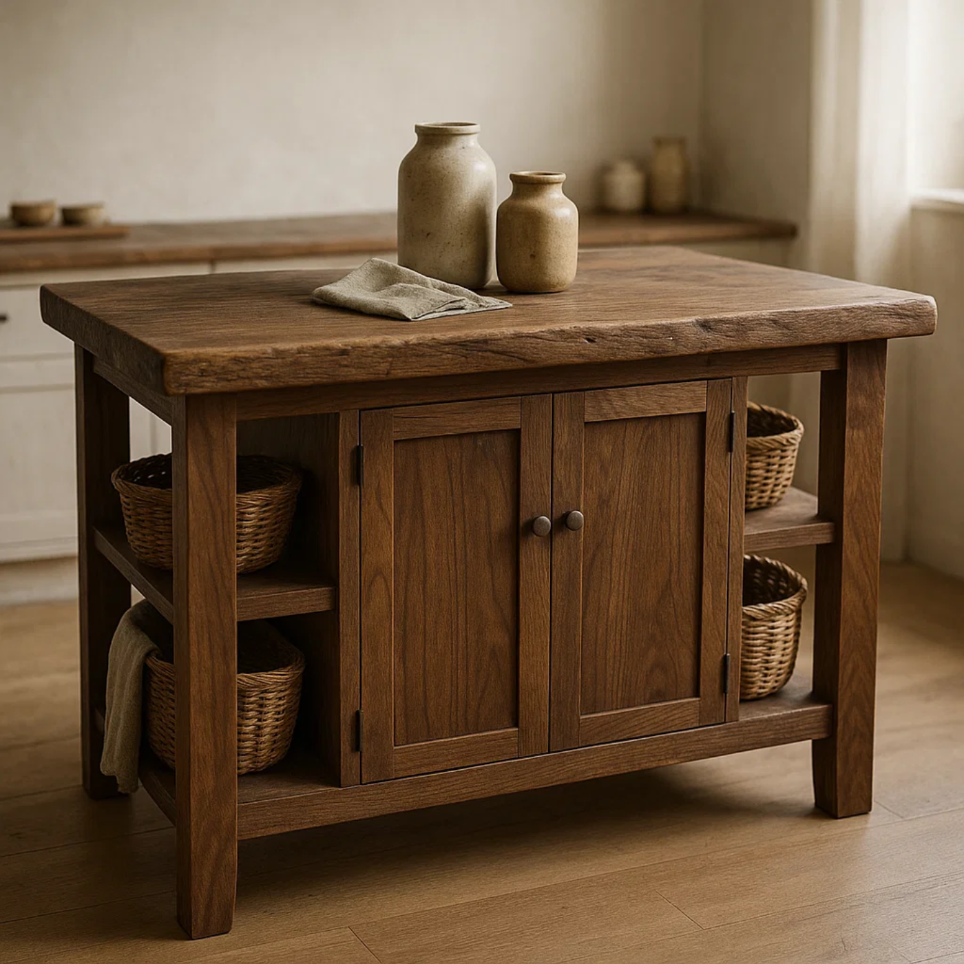Handcrafted Solid Wood Kitchen Island | Rustic Cabinet Storage & Prep Table Kitchnce