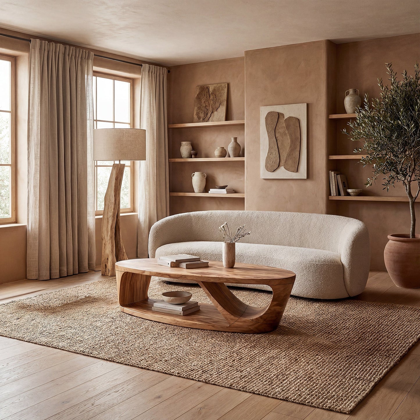 Sculptural Oval Coffee Table With Open Shelf Base