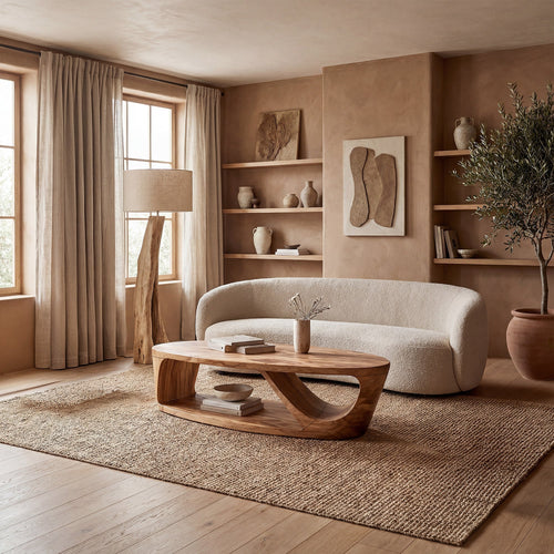 Sculptural Oval Coffee Table With Open Shelf Base