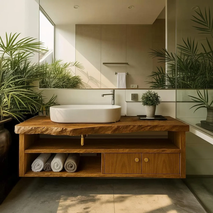 Handcrafted Solid Wood Floating Vanity, Organic Live Edge Bathroom Console with Storage Kitchnce