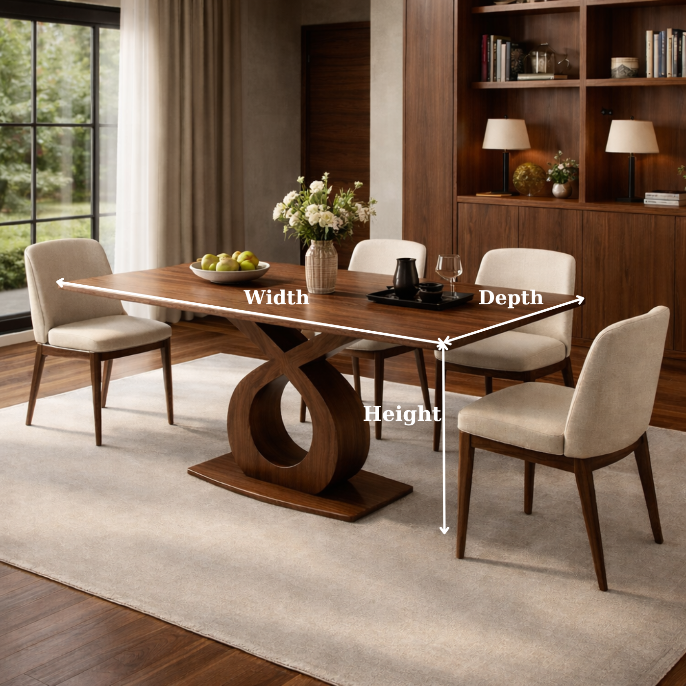 Modern Solid Wood Dining Table with Artistic Base