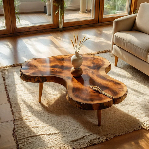 Live Edge Natural Wood Coffee Table with Organic Freeform Silhouette