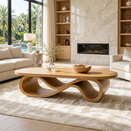 Modern Wooden Coffee Table with Unique Infinity Shape Design