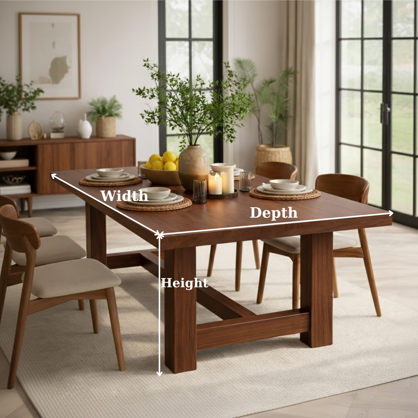 Solid Wood Rectangular Dining Table Modern Trestle Base