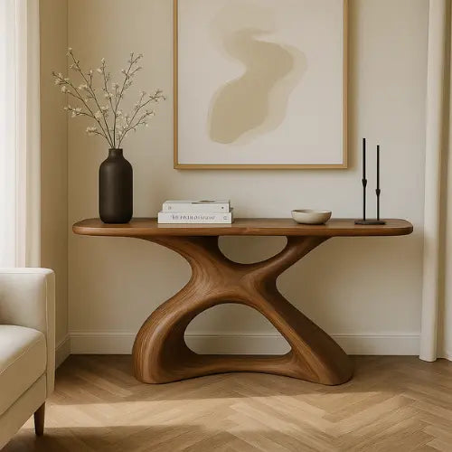 Handcrafted Solid Wood Aura Console Table – Modern Organic Form Kitchnce
