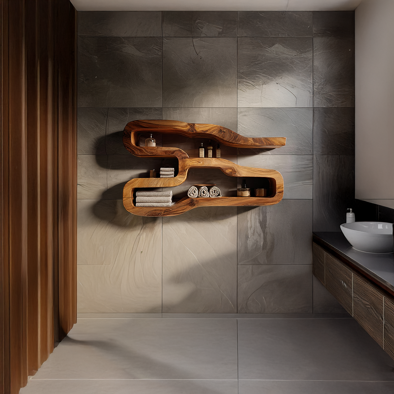 Sculptural Wall Mounted Shelf with Flowing Organic Form