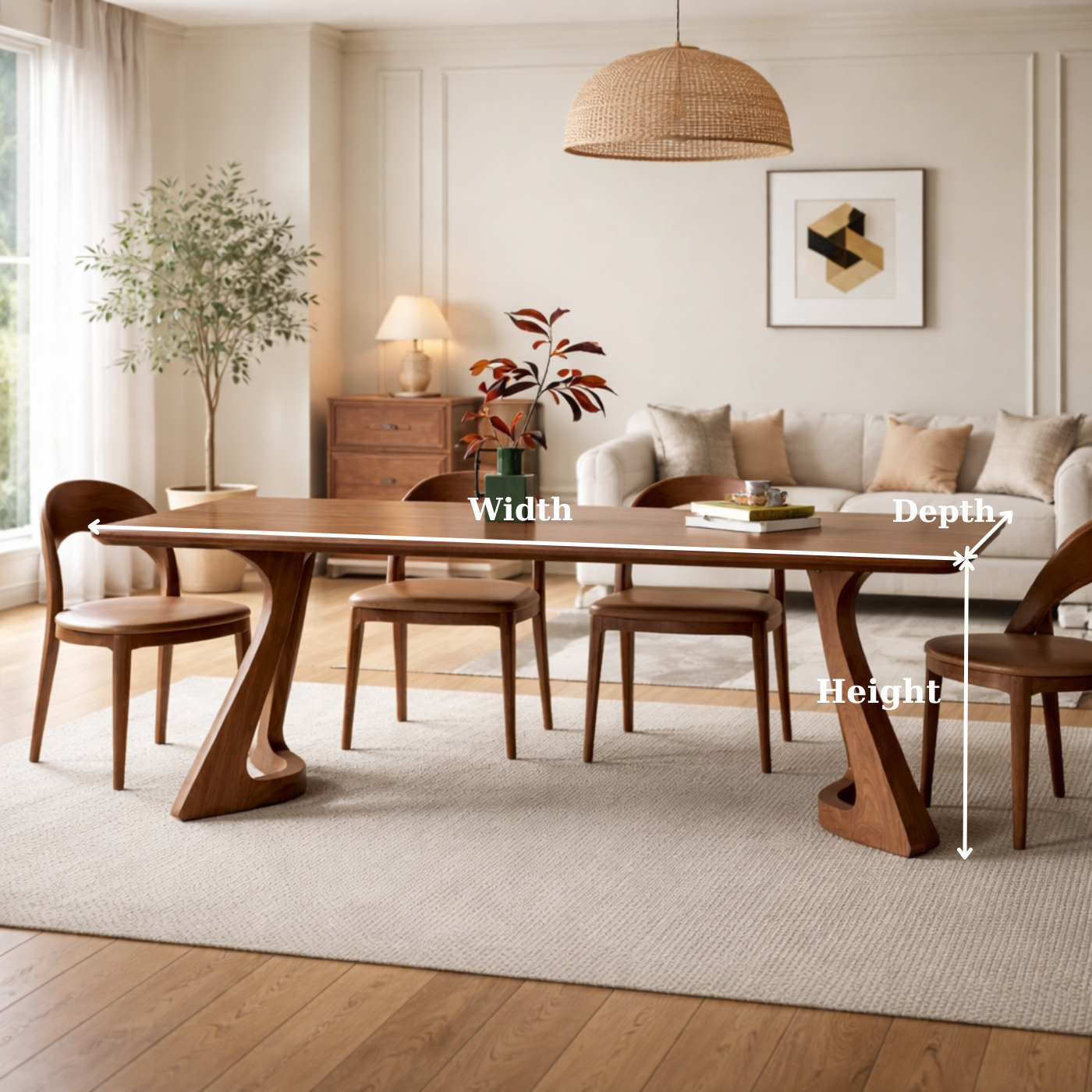 Modern Solid Wood Dining Table with Sculptural Artistic Base