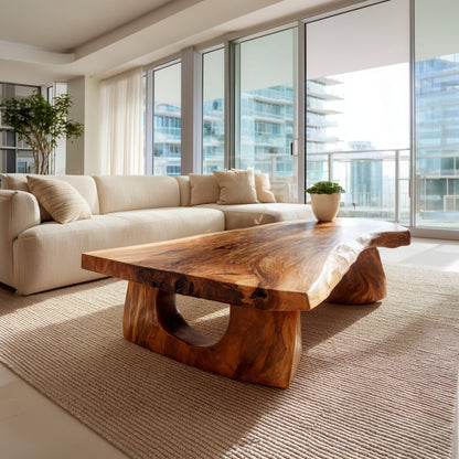Live Edge Coffee Table With Sculptural Pedestal Base