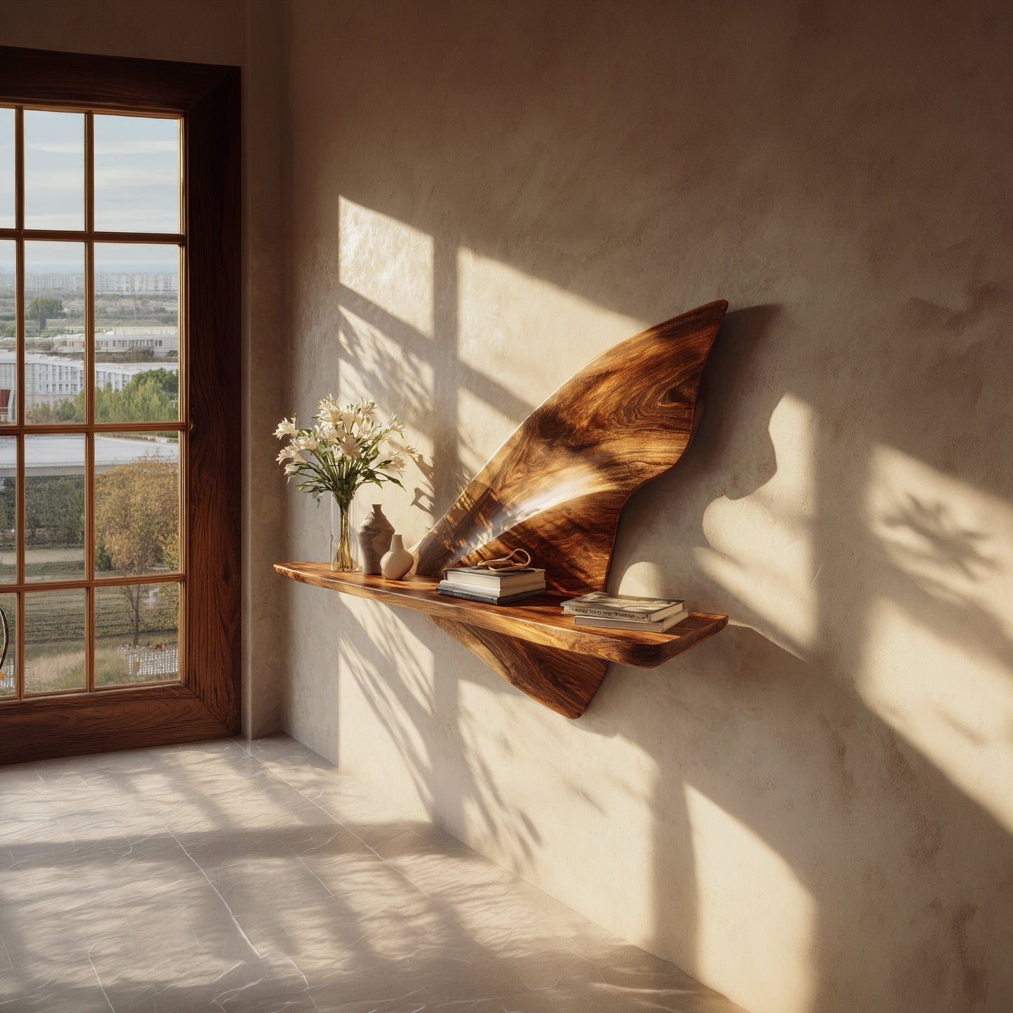 Leaf Sculptural Wall-Mounted Shelf in Natural Wood with Curved Form