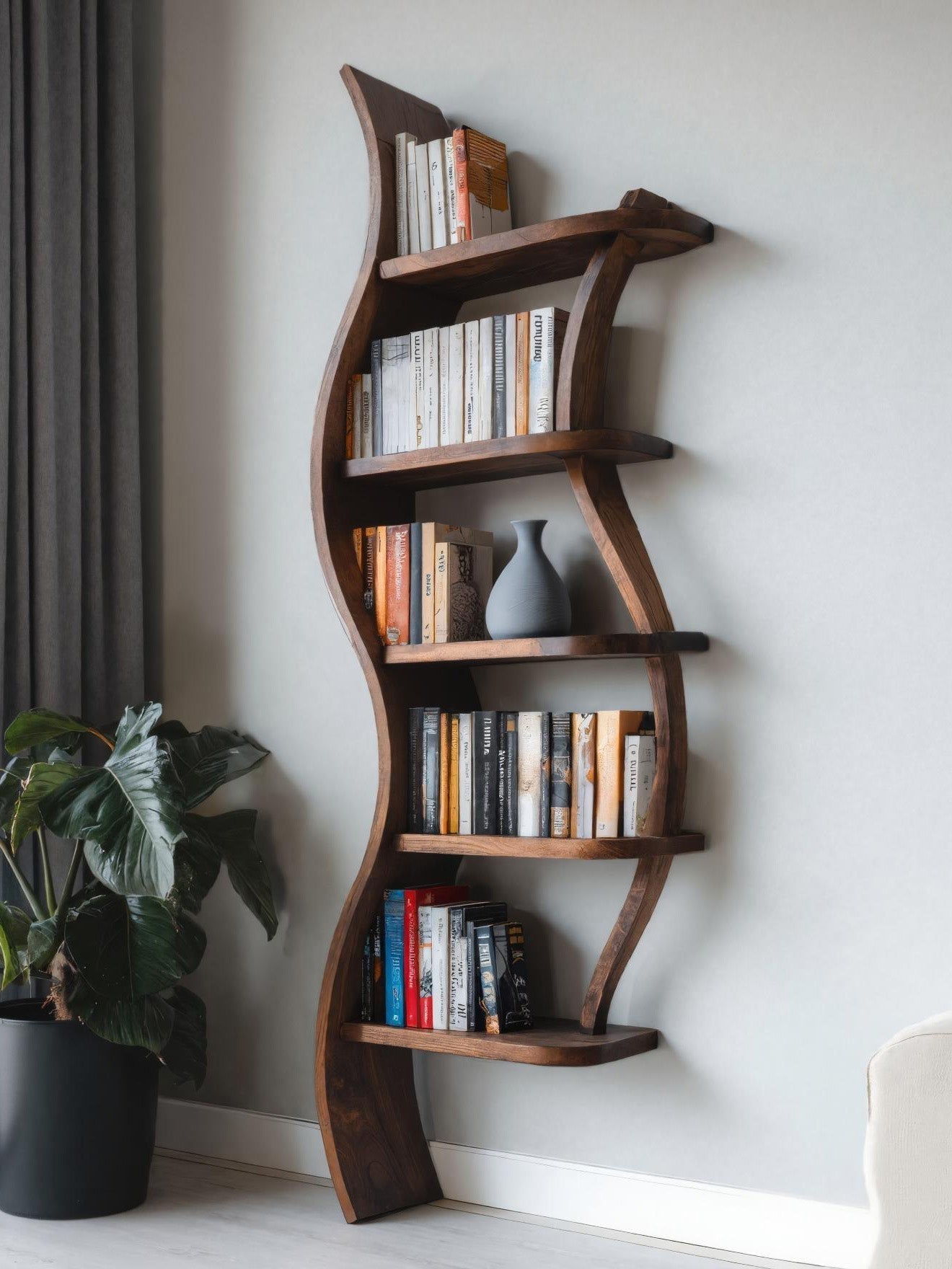 Modern Sculptural Bookshelf With Curved Design For Living Room Kitchnce