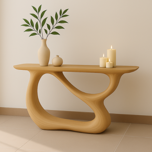 Handcrafted Solid Wood Wave Console Table – Contemporary Light Oak Finish Kitchnce
