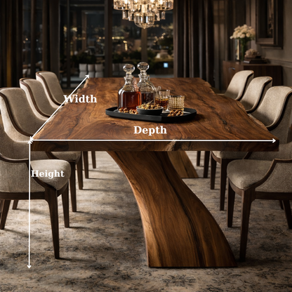 Live Edge Solid Wood Dining Table with Curved Base