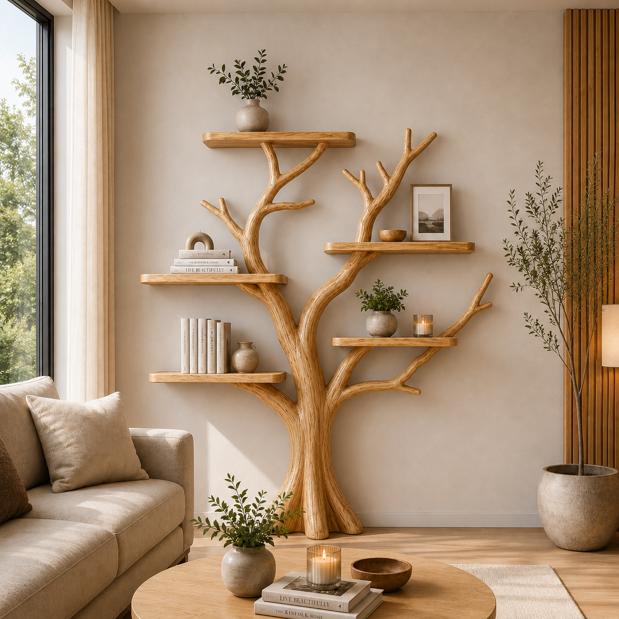 Tree Bookshelf, Handmade Solid Wood Display Shelf