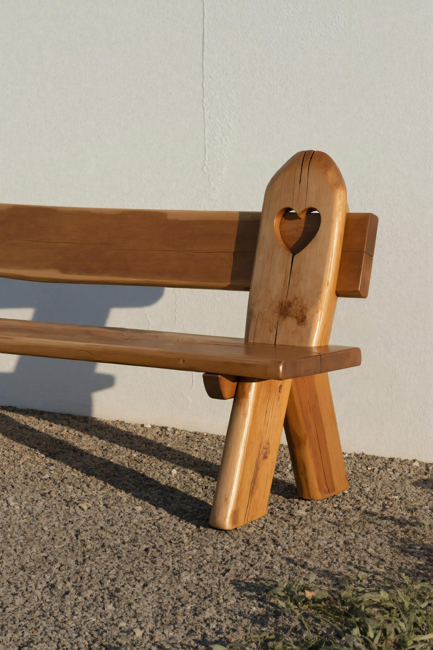 Rustic Handmade Bench With Heart Cutout For Garden Or Porch Kitchnce