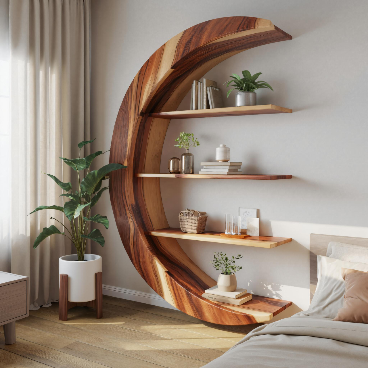 Modern Floating Moon Bookshelf For Living Room Or Bedroom Kitchnce
