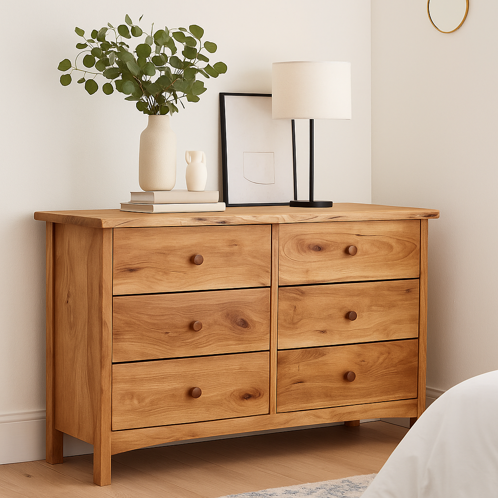 Handcrafted Solid Wood Dresser – Rustic Scandinavian 6 Drawer Chest for Bedroom Storage Kitchnce