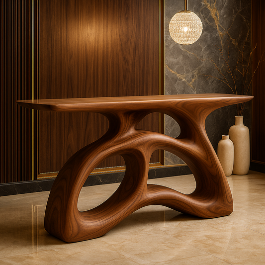 Handcrafted Solid Wood Sculptural Console Table – Flowform Organic Design for Luxury Interiors Kitchnce