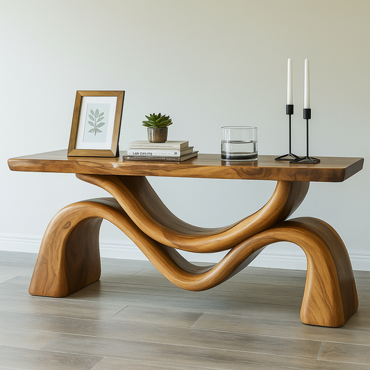 Handcrafted Solid Wood Waveflow Console Table – Sculptural Organic Design for Modern Interiors Kitchnce