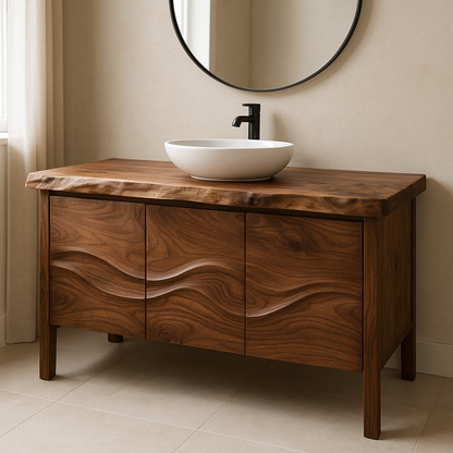 Handcrafted Solid Wood Bathroom Vanity – Live Edge Organic Wavefront Design Kitchnce