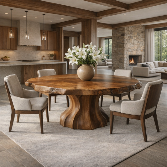 Handcrafted Round Wood Dining Table For Modern Homes