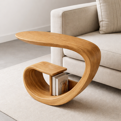 Solid Wood Sofa Armrest Table with Storage Shelf Modern Couch Side Table
